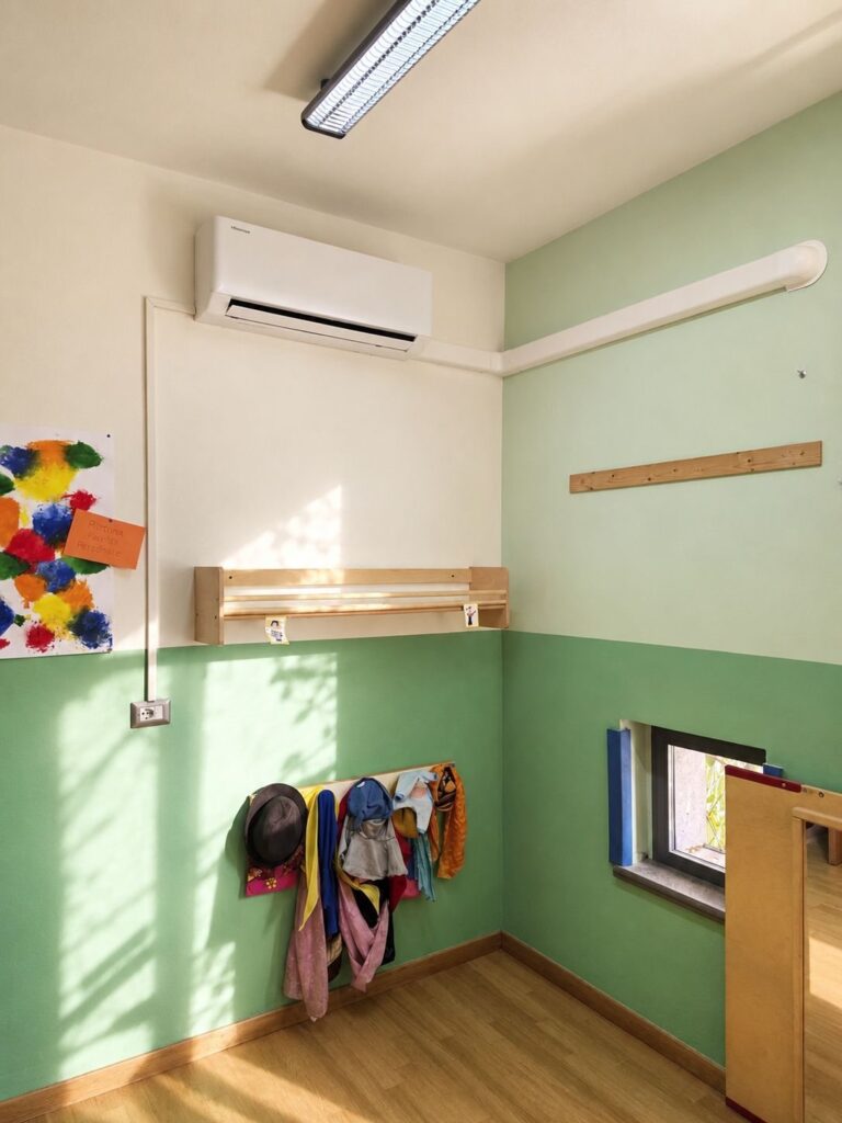 Climatizzatore a parete installato in un’aula