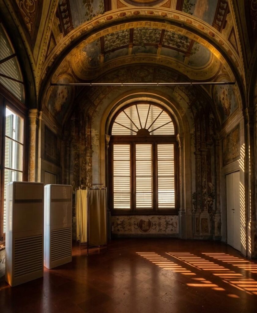 Unità di climatizzazione a noleggio in salone di villa storica